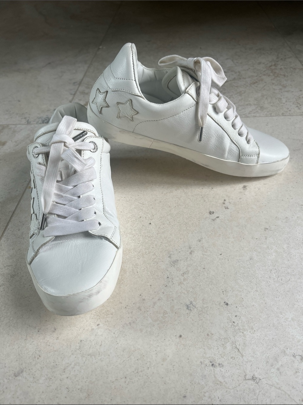 Zadig & Voltaire White Leather Star-Accent Sneakers Sz 39 Made in Italy